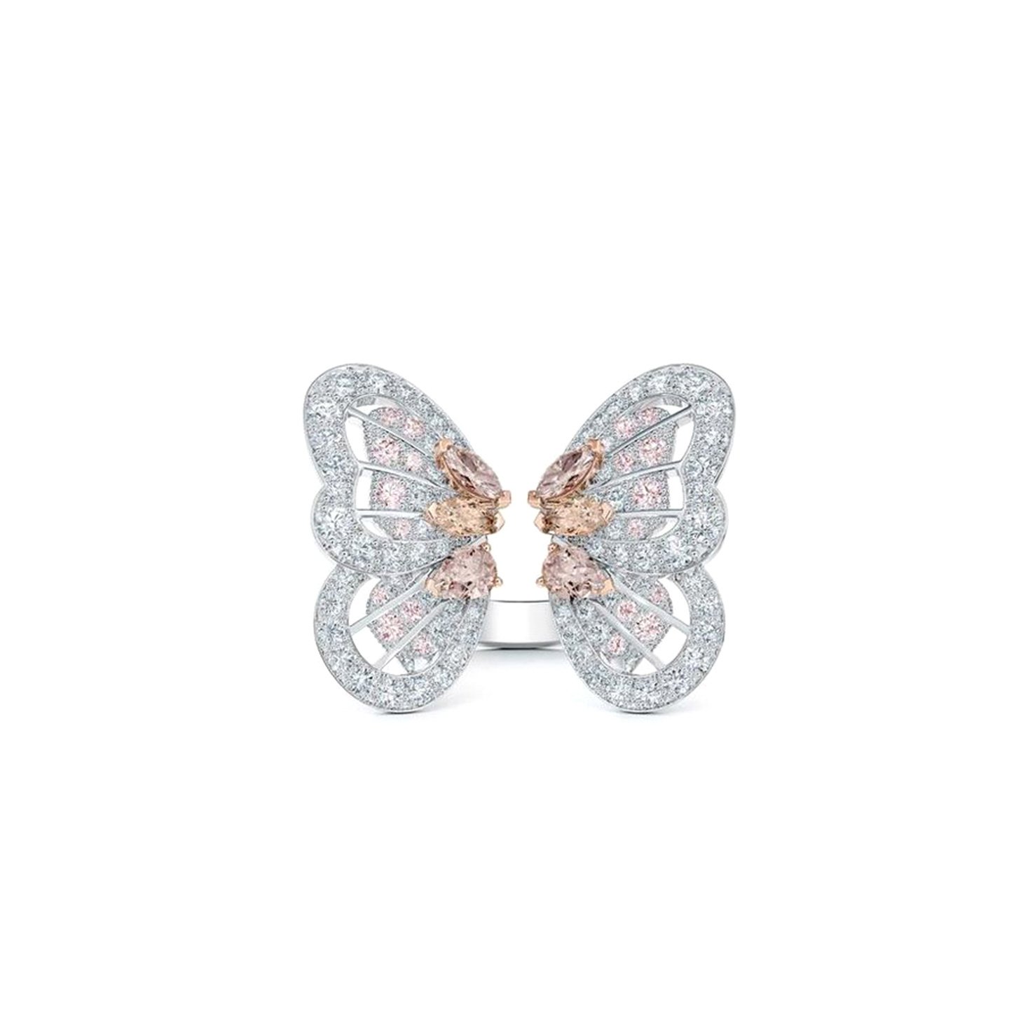 18k gold Butterfly ring with full-set diamonds and intricate engravings