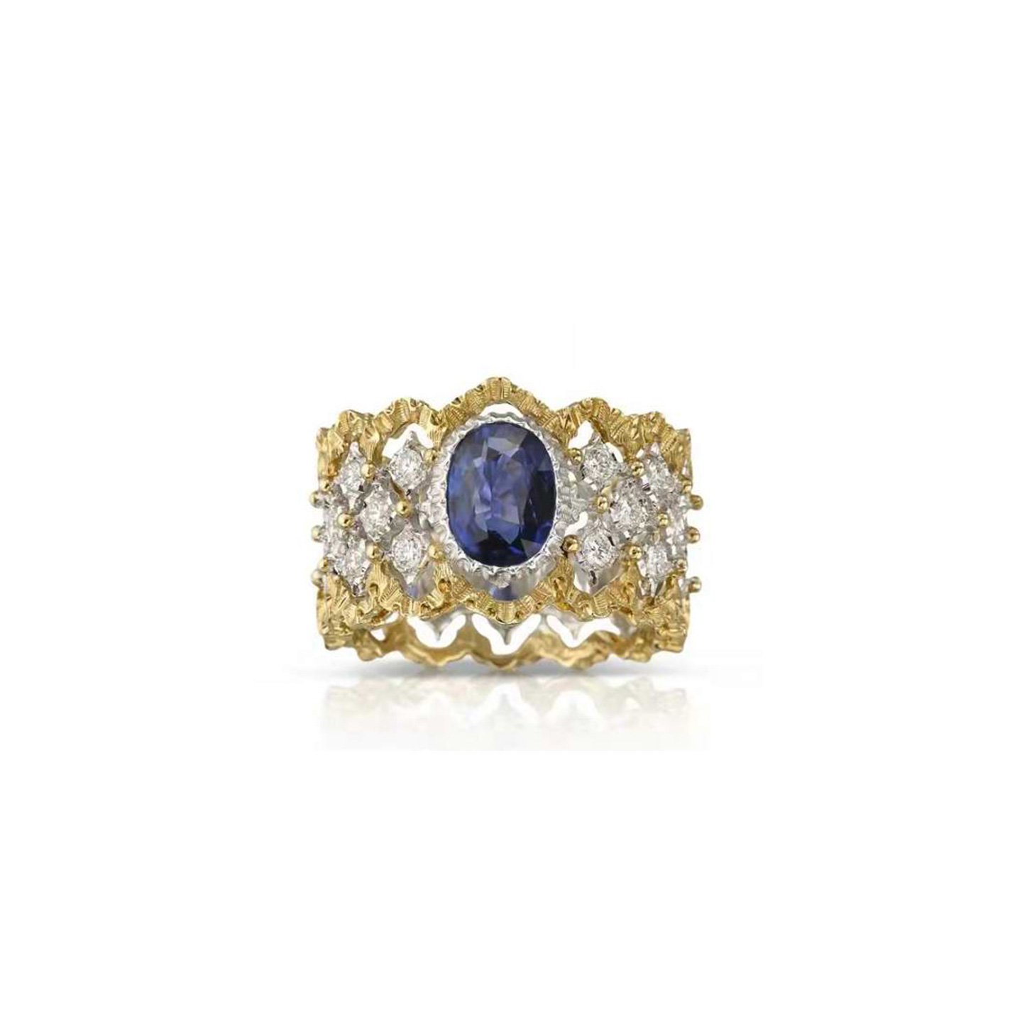 18k gold Sapphire Hive Ring with natural diamonds customized