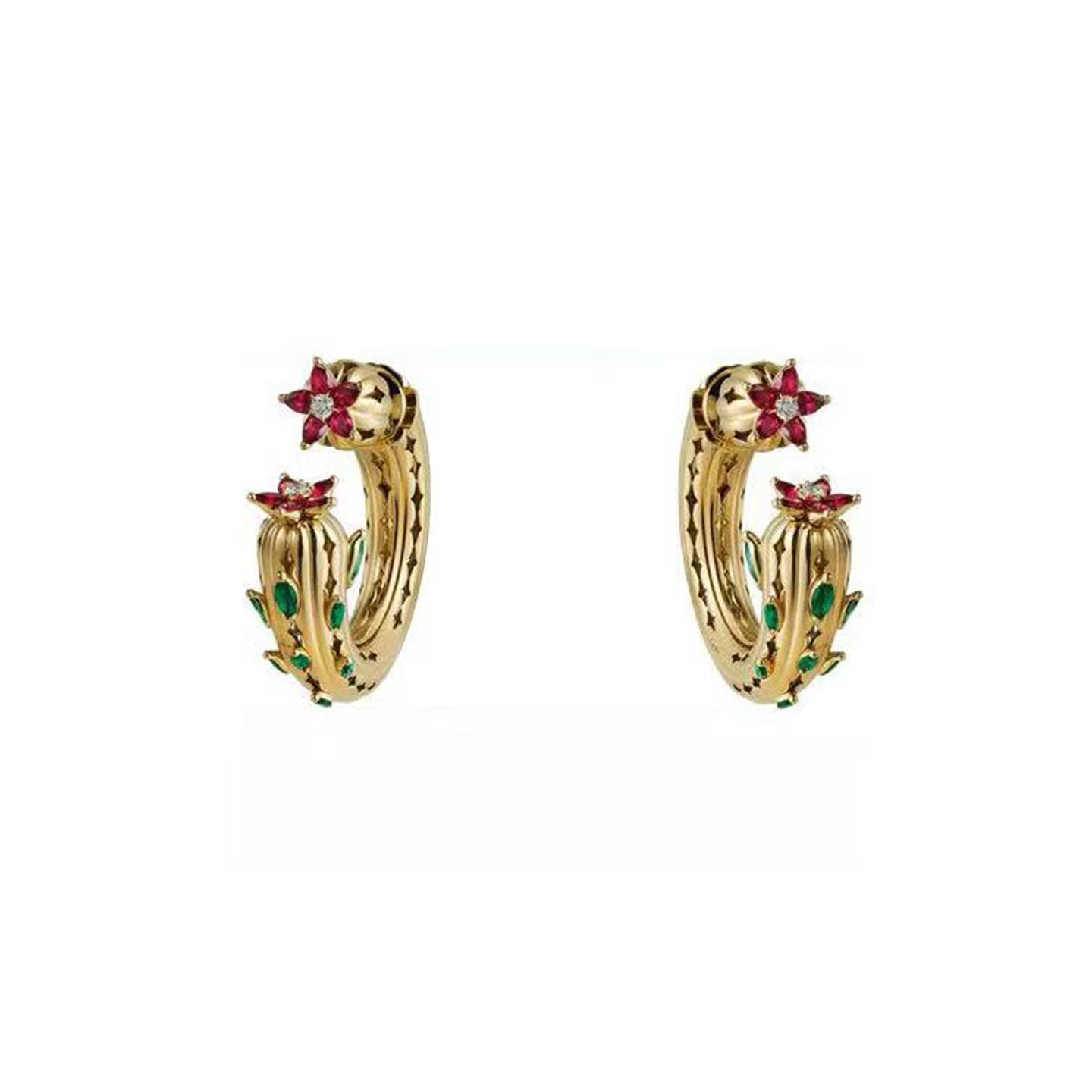 18k gold Cactus-shaped earrings with natural diamonds