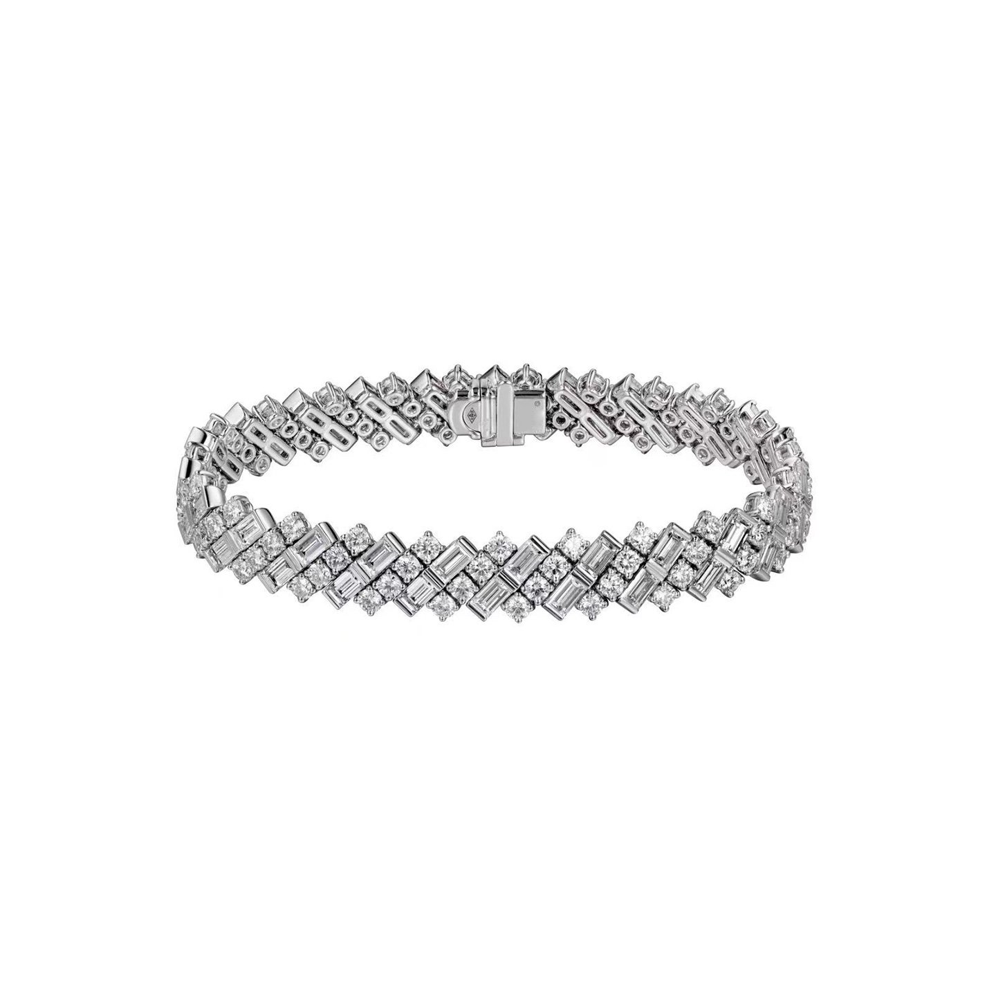 18k gold ladder-shaped diamond bracelet with full-set diamonds