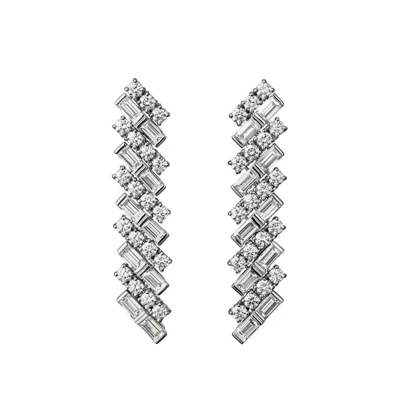 18k gold Stair-shaped diamond earrings customized