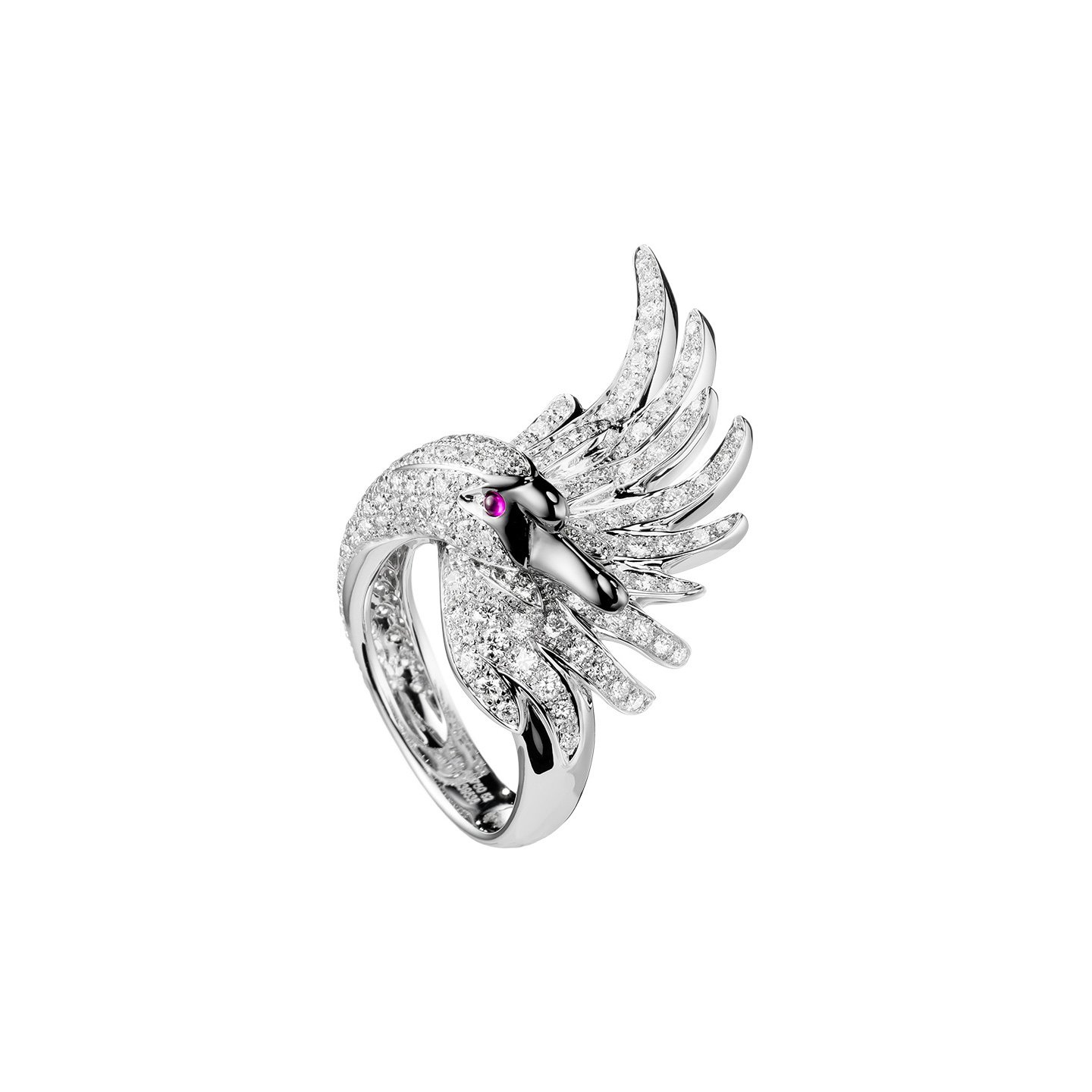 White Swan Ring with full set diamonds customized 18k gold