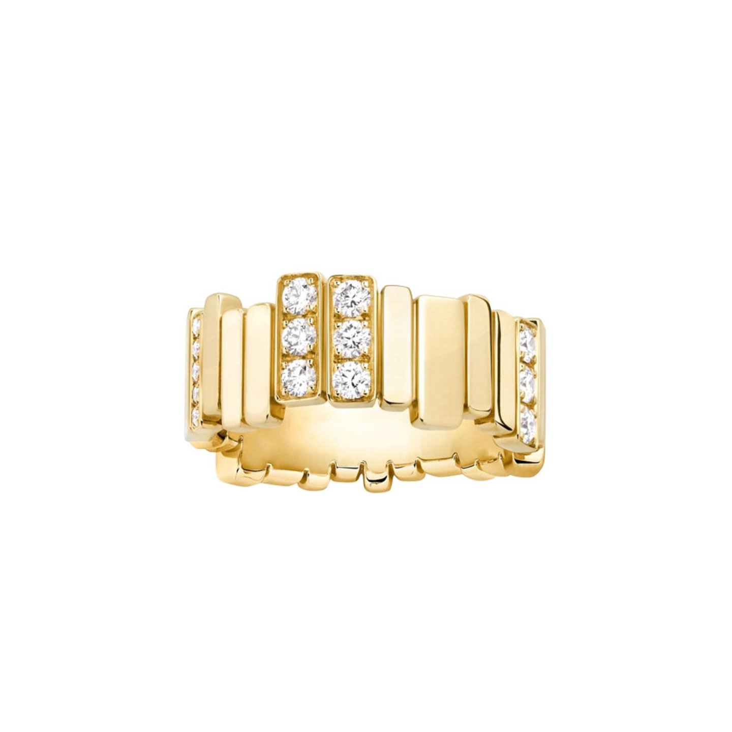 18k gold Irregularly shaped grid ring with natural diamonds customzid