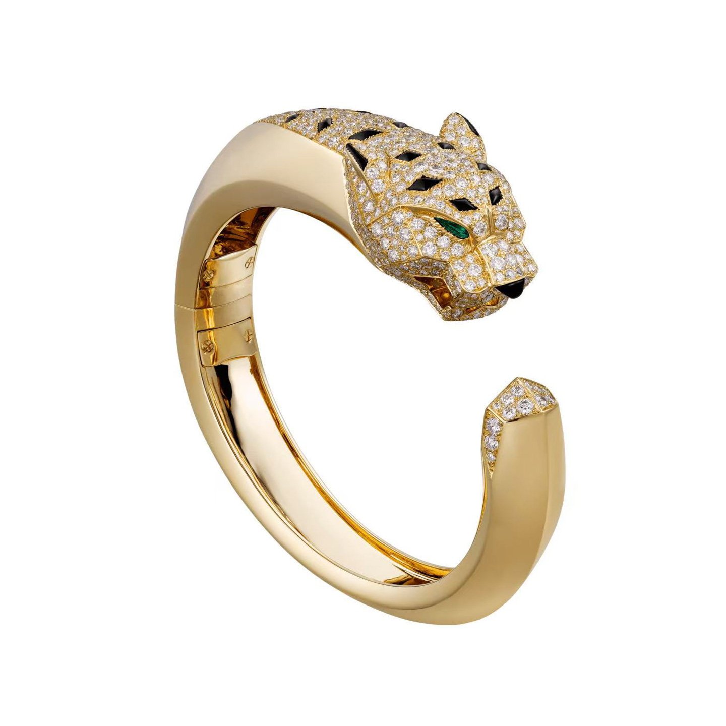 18k gold natural diamonds leopard-patterned bracelet with a sword-shaped design.