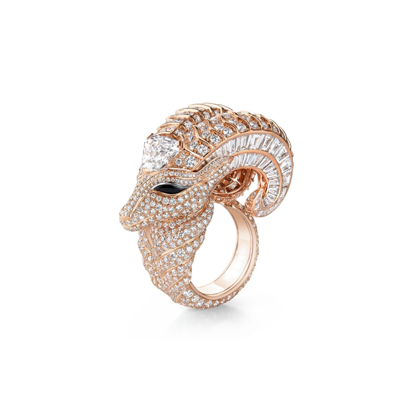 18k gold goat ring with natural diamond full set customized