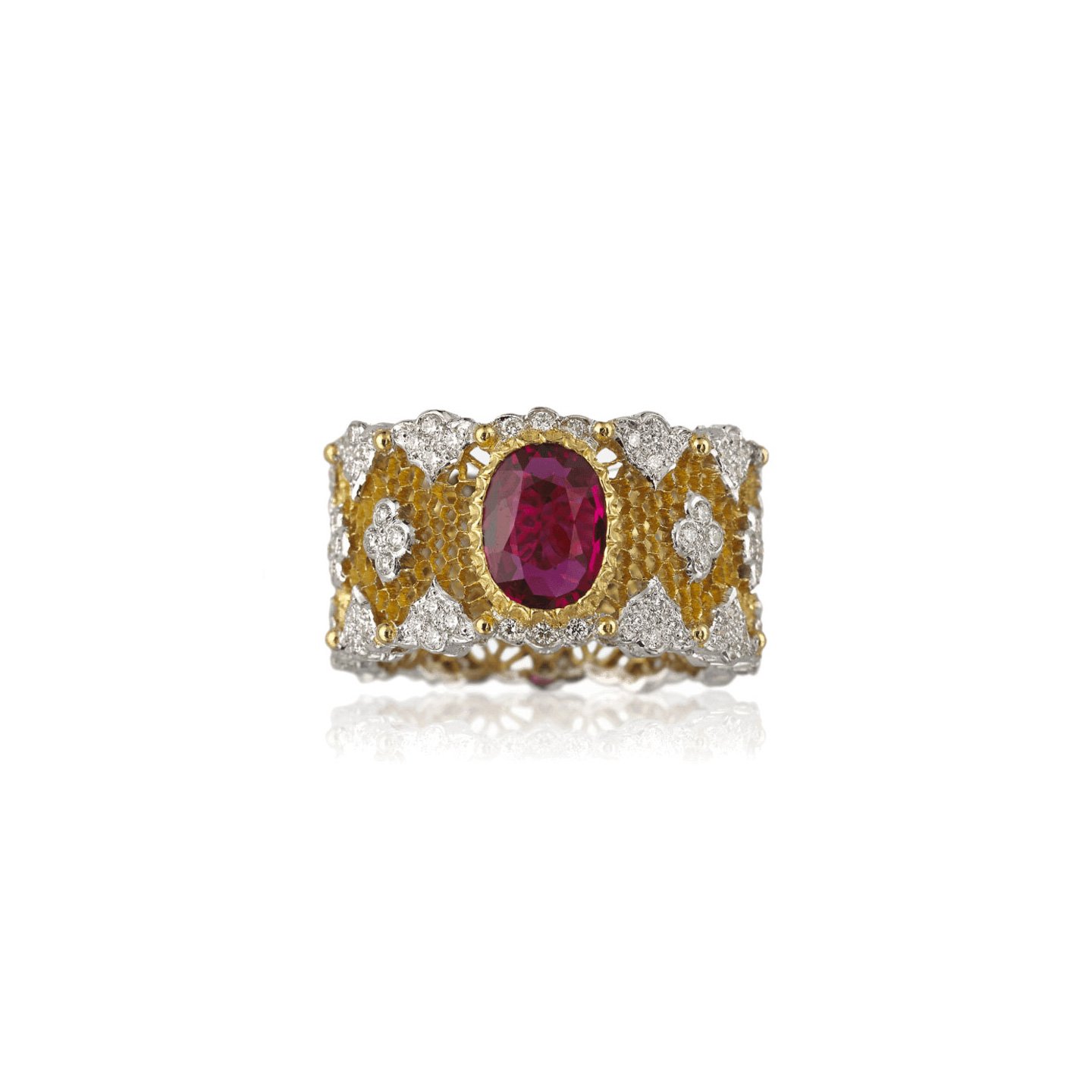 18k gold Ruby Hive Ring with natural diamonds customized