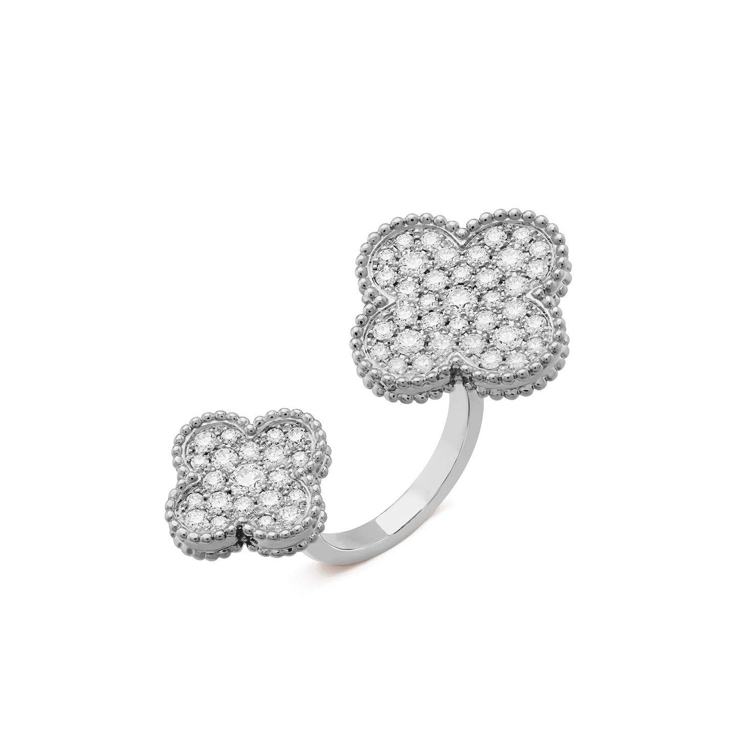 18k full set diamonds four-leaf clover ring with double flowers