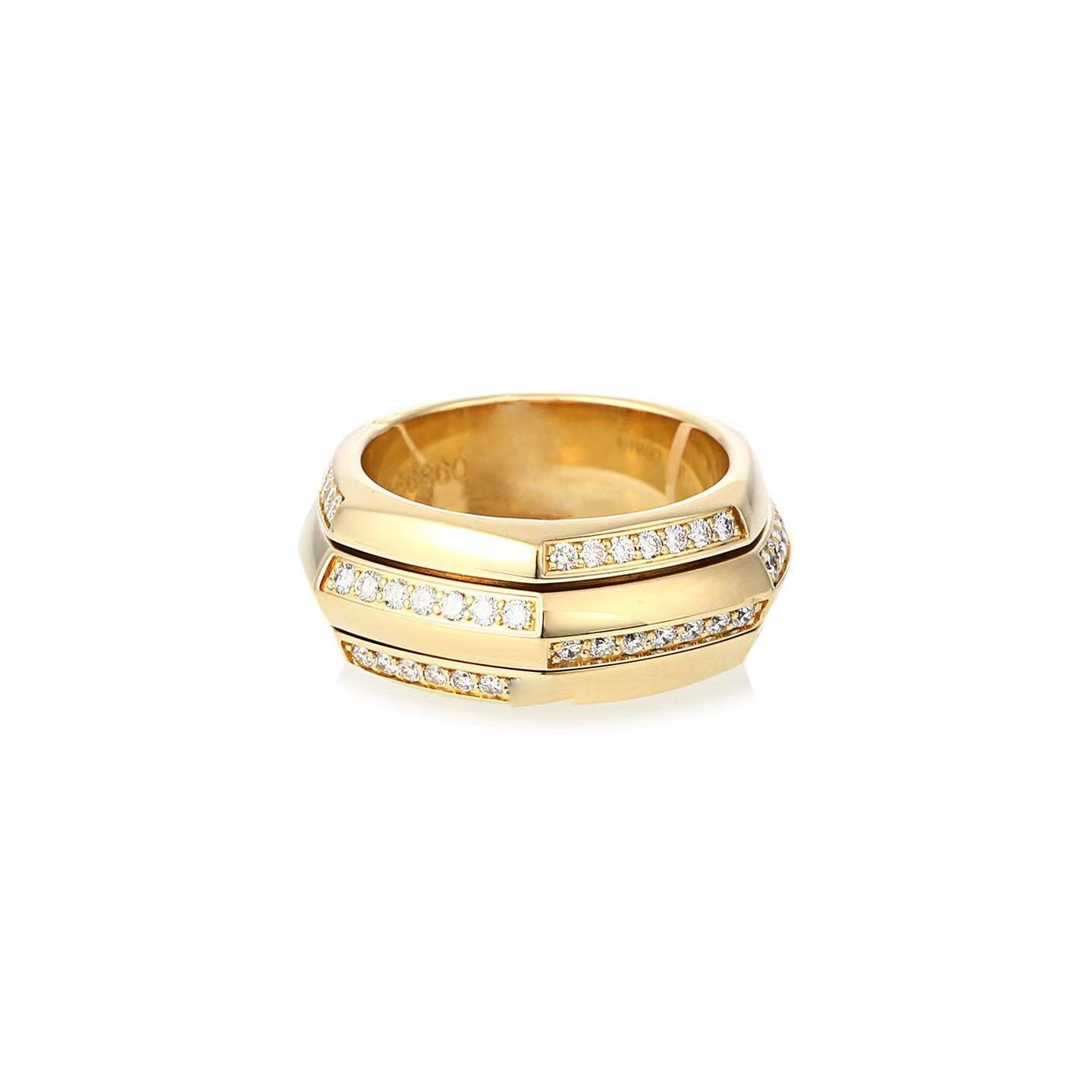 18k gold Hexagonal-shaped rotating ring with natural diamonds customized