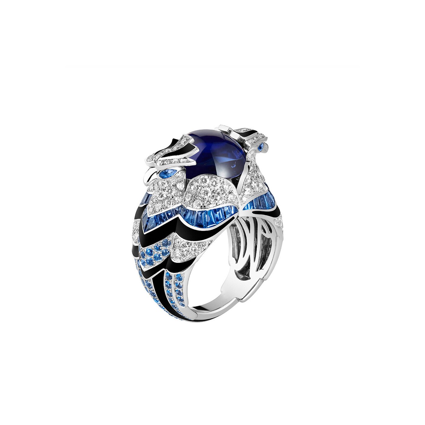 18k gold Sapphire Eagle Ring with natural diamonds customized
