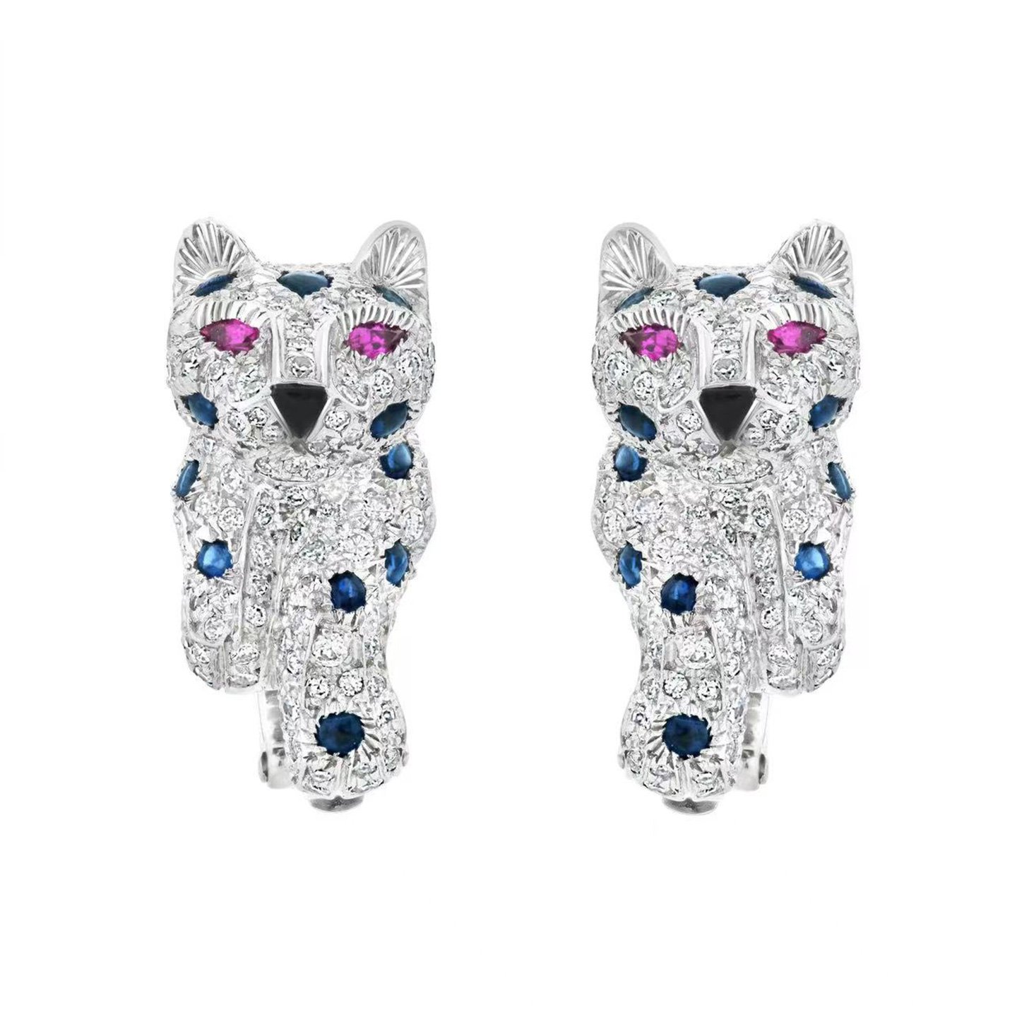 18k gold Sapphire leopard earrings with natural diamonds