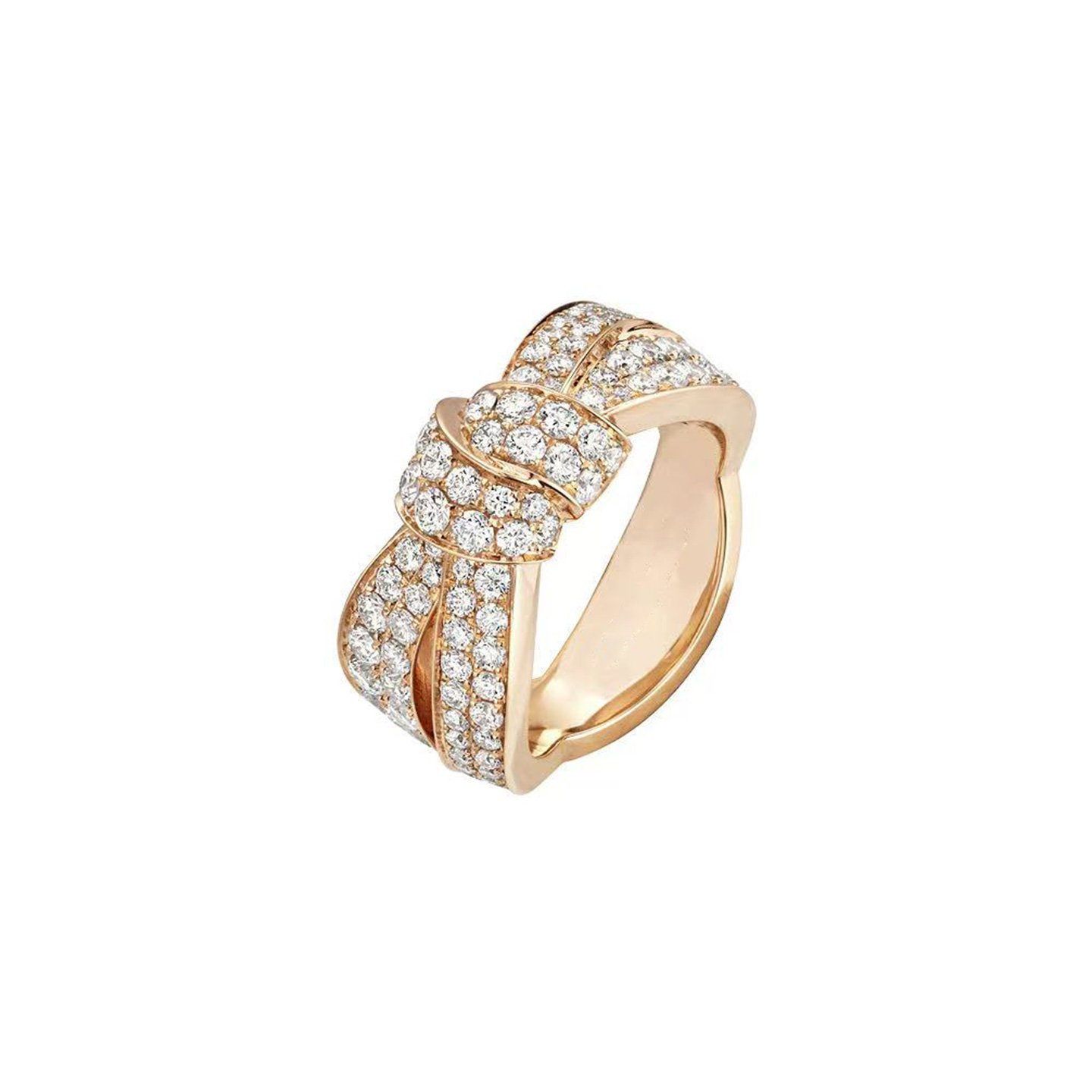 18k gold Ribbon knot ring full set diamonds customized