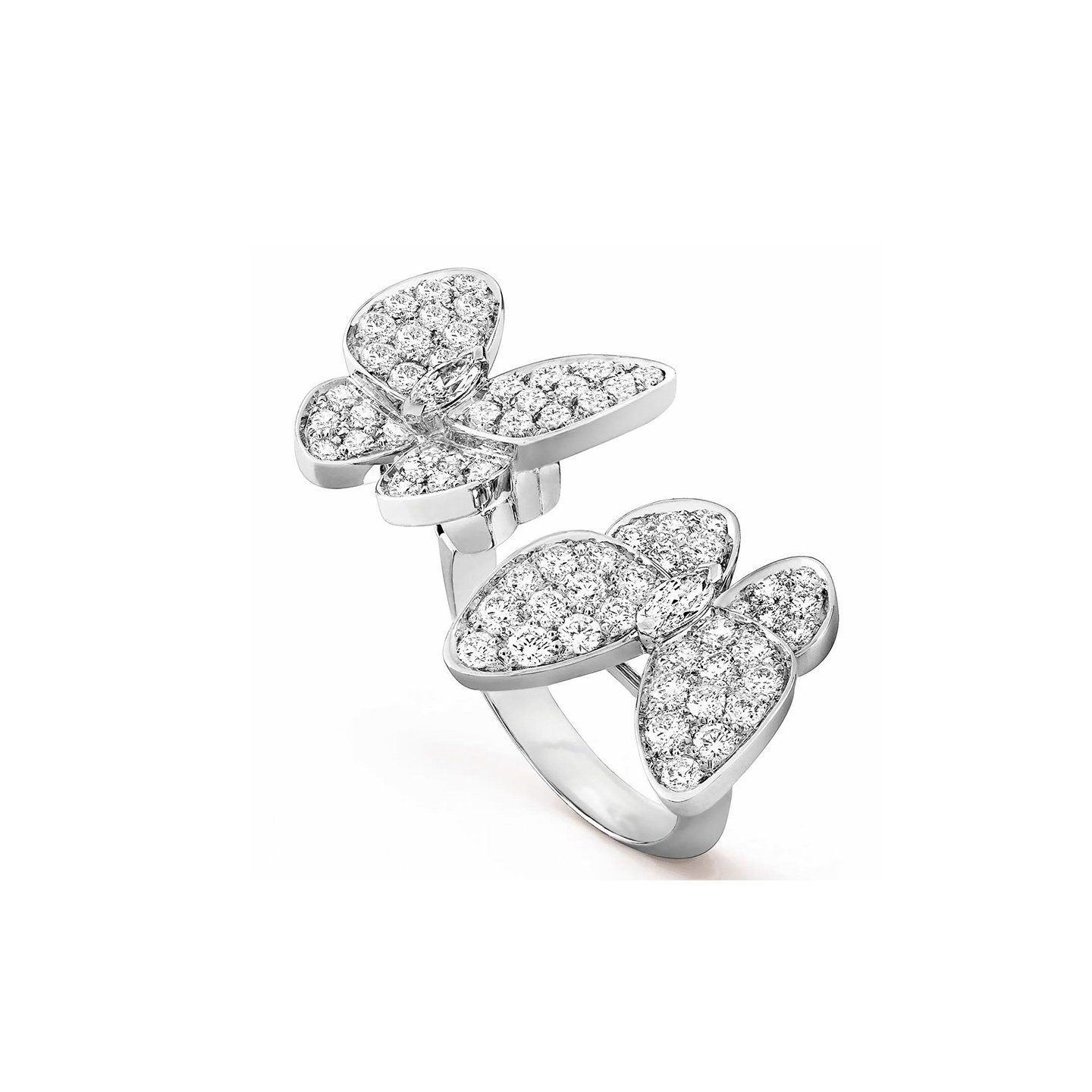 18k gold Two butterfly-shaped ring with natural diamonds