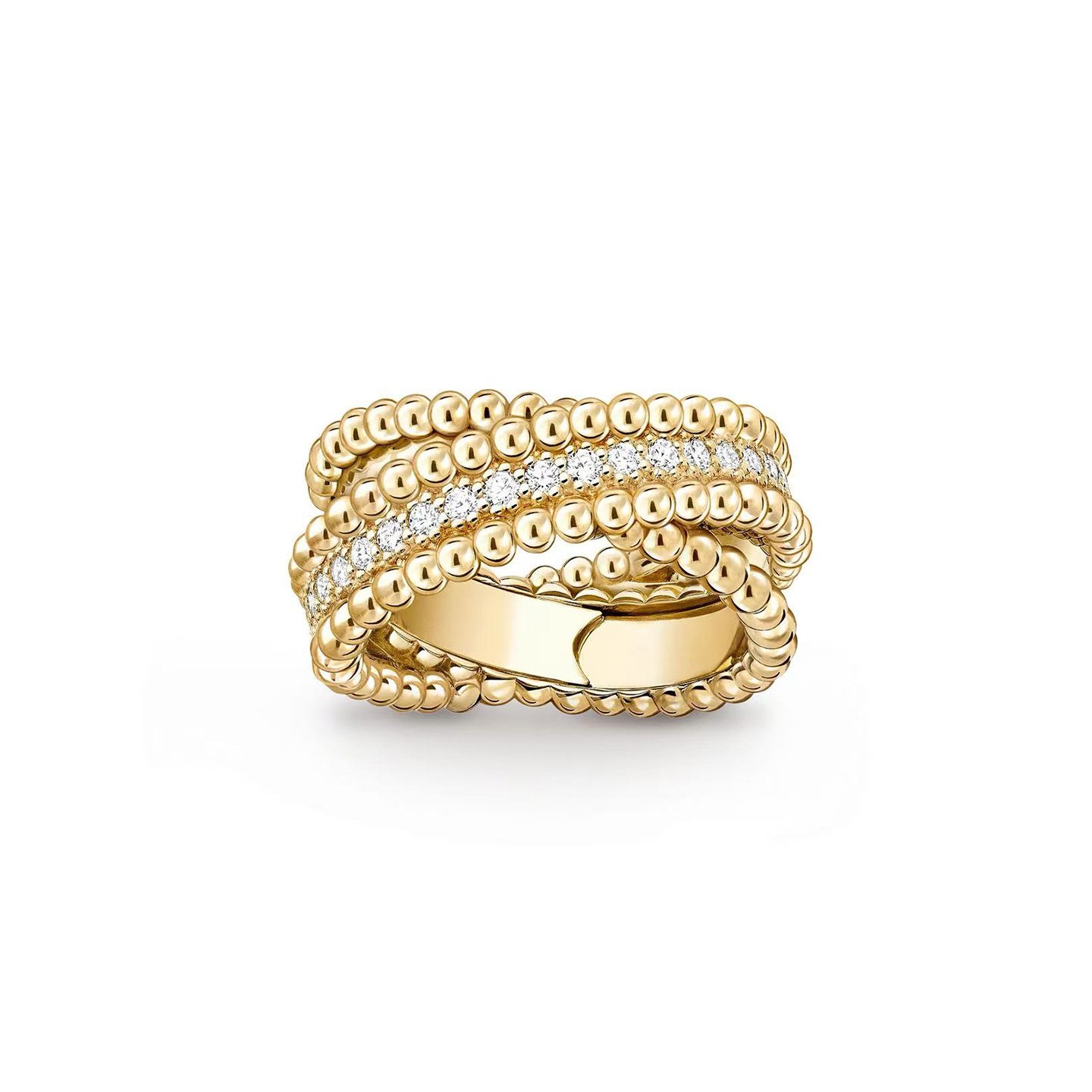 18k gold Cross Pearl Perlee Ring with natural diamonds customized