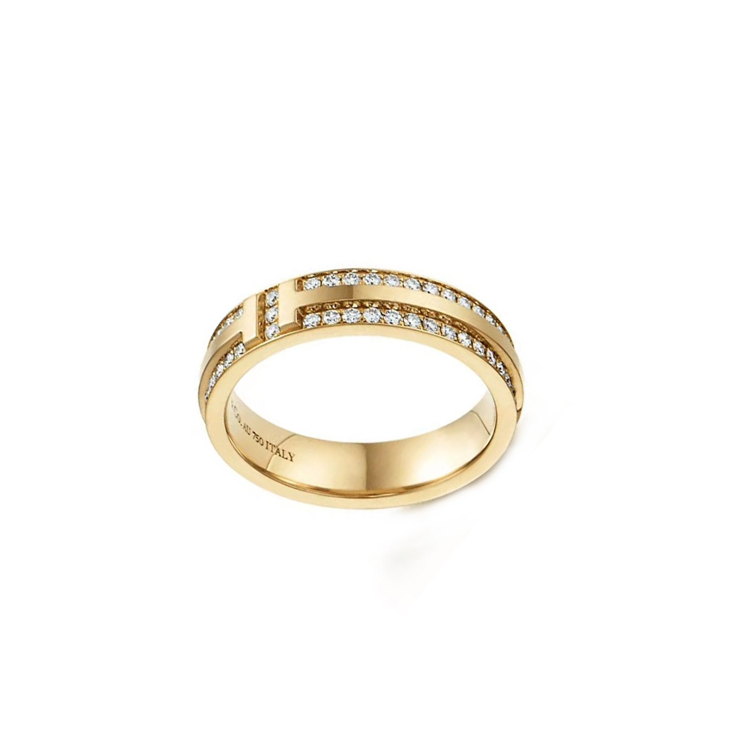 18k gold T-shaped ring with natural diamonds customized
