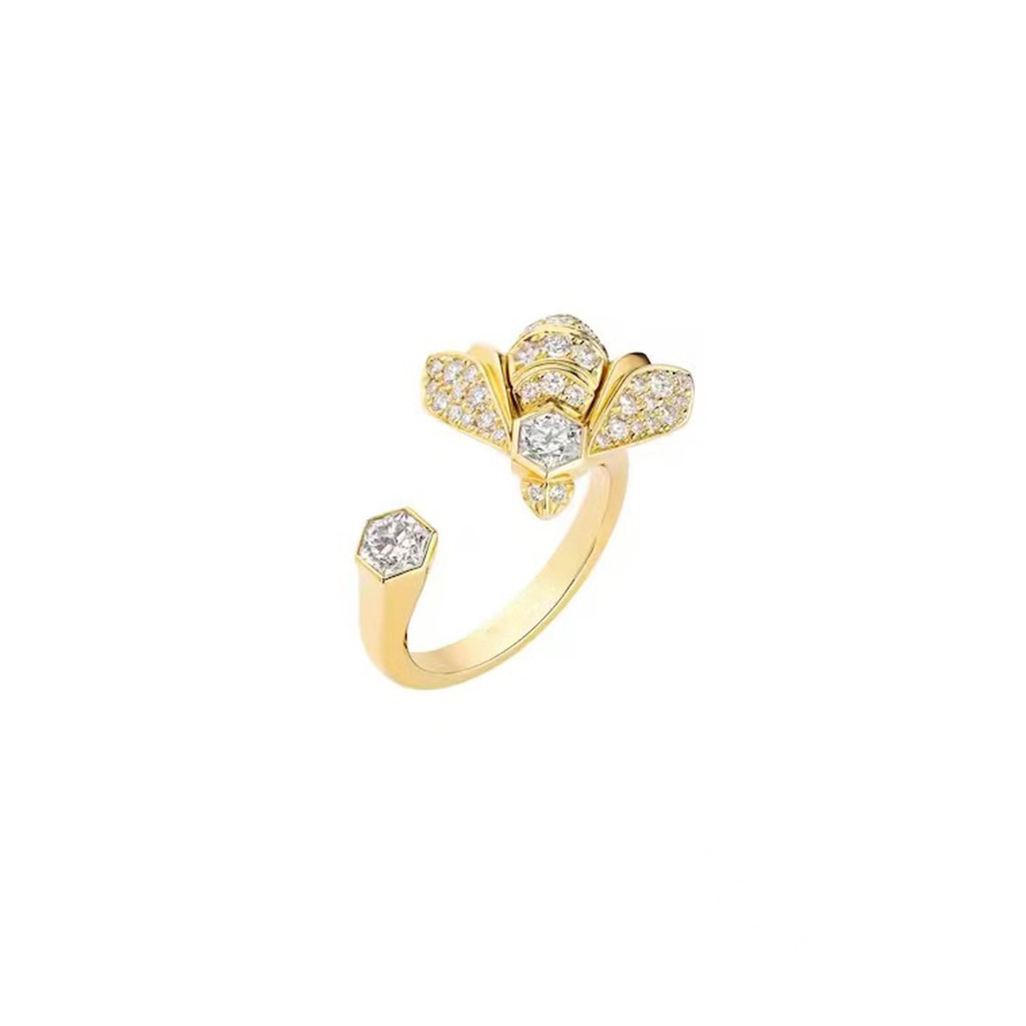 18k gold Little Bee Ring with natural diamonds customized