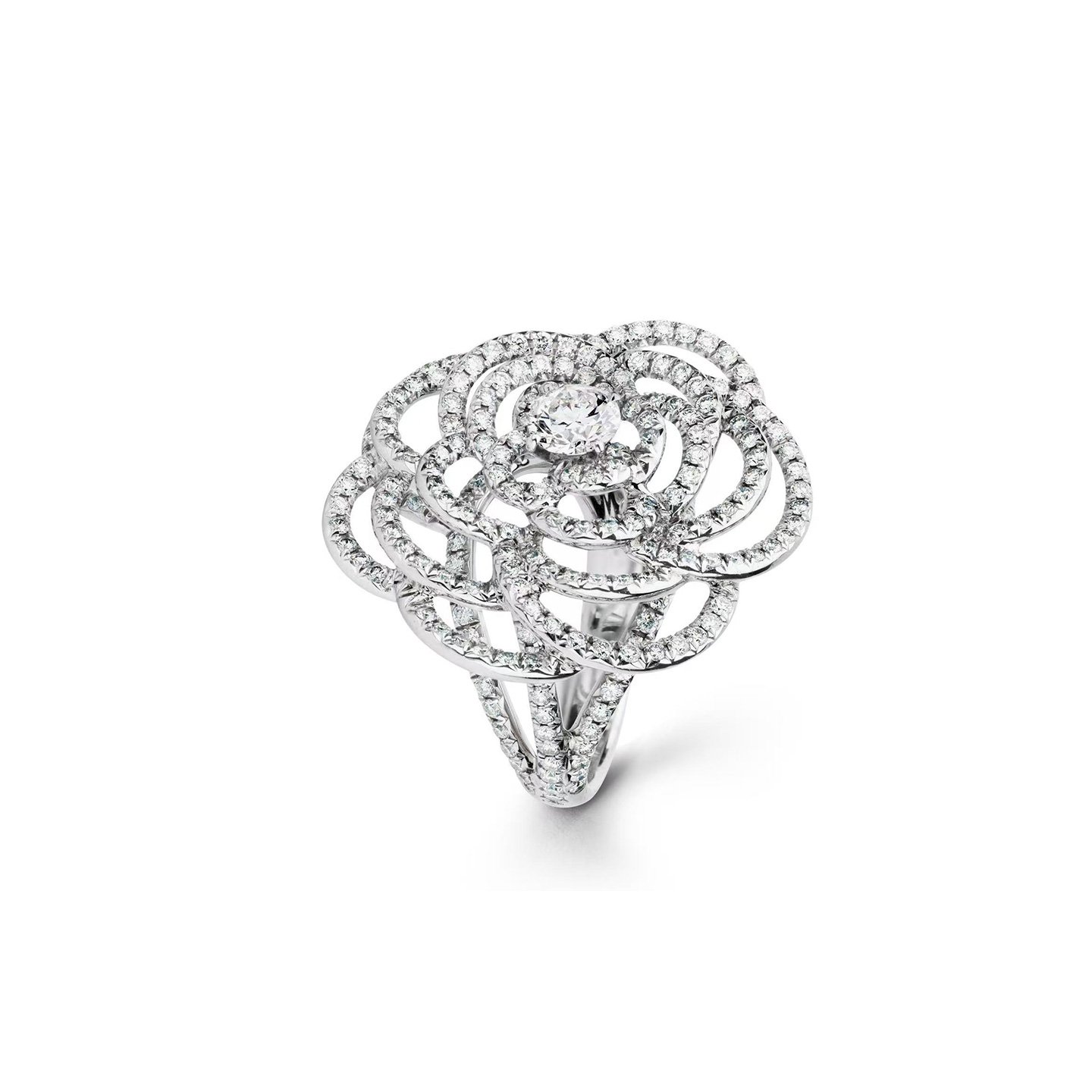 18k gold Camellia Flower Ring with Natural Diamonds customized